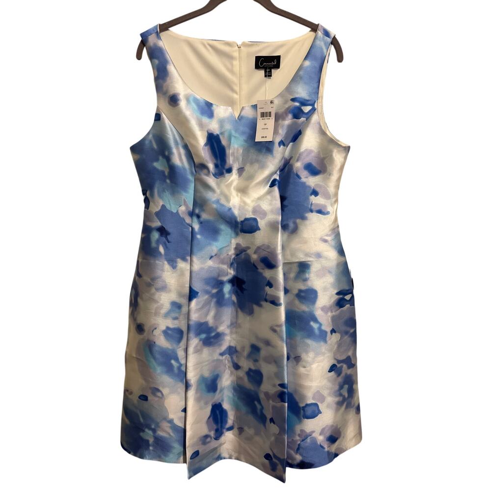 Connected Blue Cocktail Dress Pockets Watercolor Floral Sleeveless Office NWT 12 - Picture 2 of 11